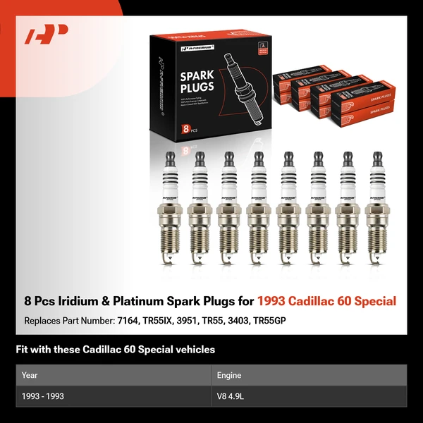 8 Pcs Iridium & Platinum Spark Plugs for 1993 Cadillac 60 Special