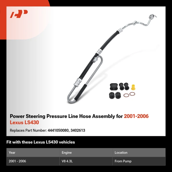 Power Steering Pressure Line Hose Assembly for 2001-2006 Lexus LS430