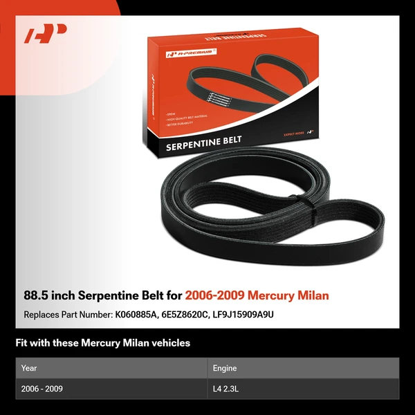 88.5 inch Serpentine Belt for 2006-2009 Mercury Milan