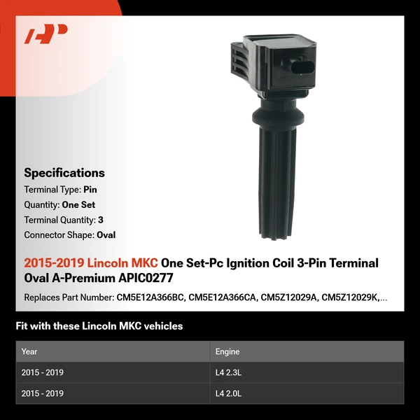 2015-2019 Lincoln MKC One Set-Pc Ignition Coil 3-Pin Terminal Oval A-Premium APIC0277