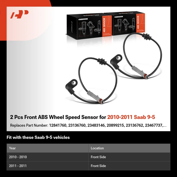 2 Pcs Front ABS Wheel Speed Sensor for 2010-2011 Saab 9-5