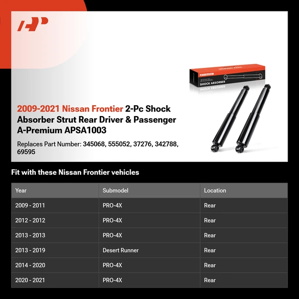 2009-2021 Nissan Frontier 2-Pc Shock Absorber Strut Rear Driver & Passenger A-Premium APSA1003