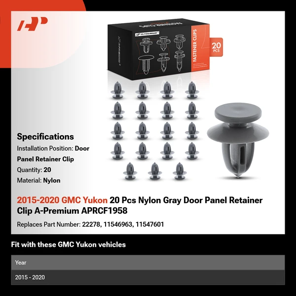 2015-2020 GMC Yukon 20 Pcs Nylon Gray Door Panel Retainer Clip A-Premium APRCF1958
