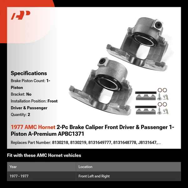 1977 AMC Hornet 2-Pc Brake Caliper Front Driver & Passenger 1-Piston A-Premium APBC1371