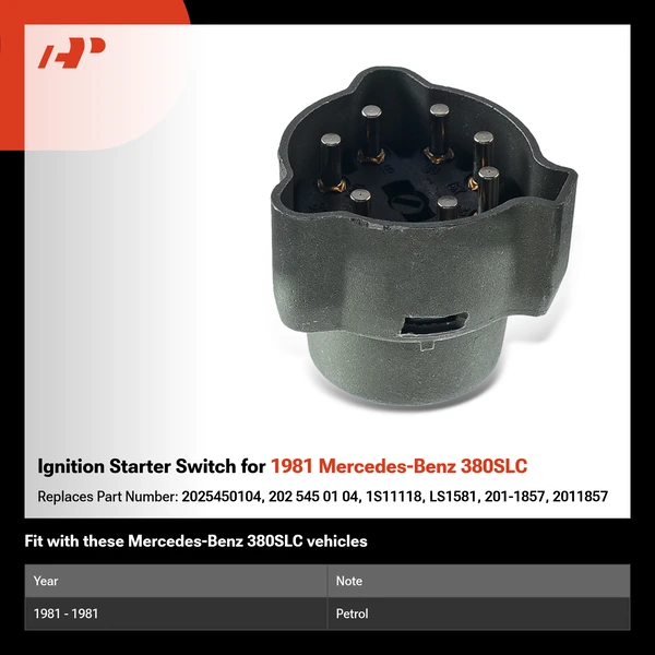 Ignition Starter Switch for 1981 Mercedes-Benz 380SLC