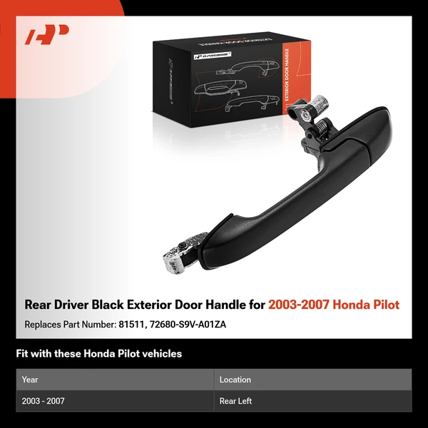 Rear Driver Black Exterior Door Handle for 2003-2007 Honda Pilot