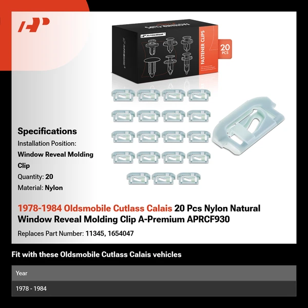 1978-1984 Oldsmobile Cutlass Calais 20 Pcs Nylon Natural Window Reveal Molding Clip A-Premium APRCF930