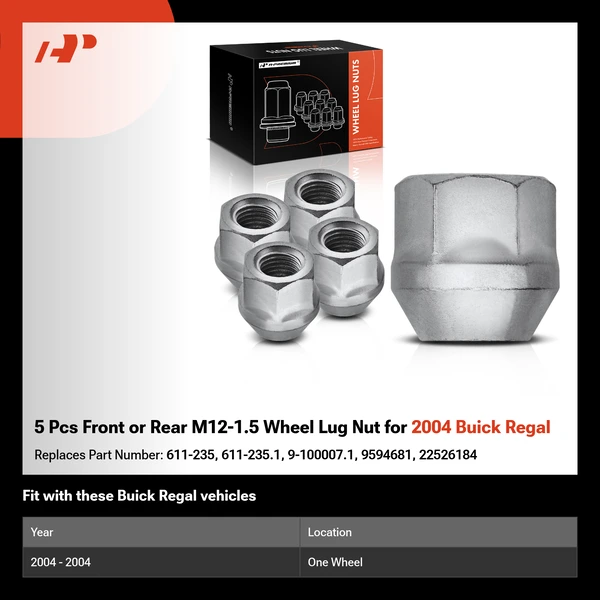 5 Pcs Front or Rear M12-1.5 Wheel Lug Nut for 2004 Buick Regal