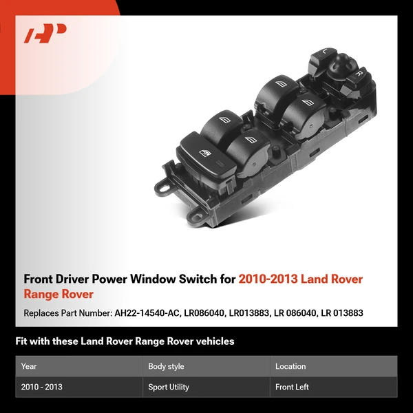 Front Driver Power Window Switch for 2010-2013 Land Rover Range Rover