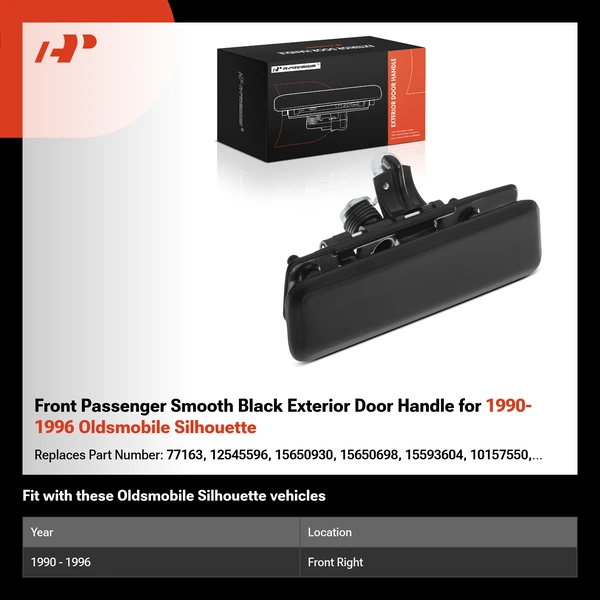 Front Passenger Smooth Black Exterior Door Handle for 1990-1996 Oldsmobile Silhouette