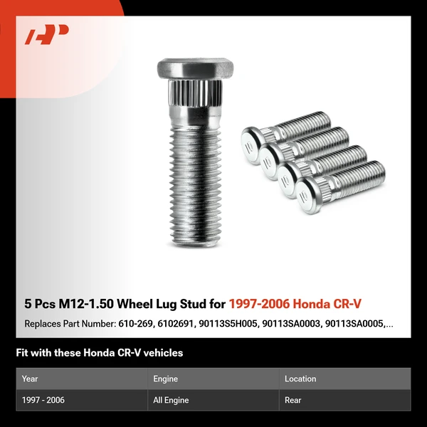5 Pcs M12-1.50 Wheel Lug Stud for 1997-2006 Honda CR-V