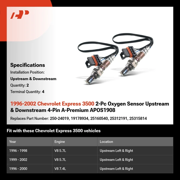 1996-2002 Chevrolet Express 3500 2-Pc Oxygen Sensor Upstream & Downstream 4-Pin A-Premium APOS1908