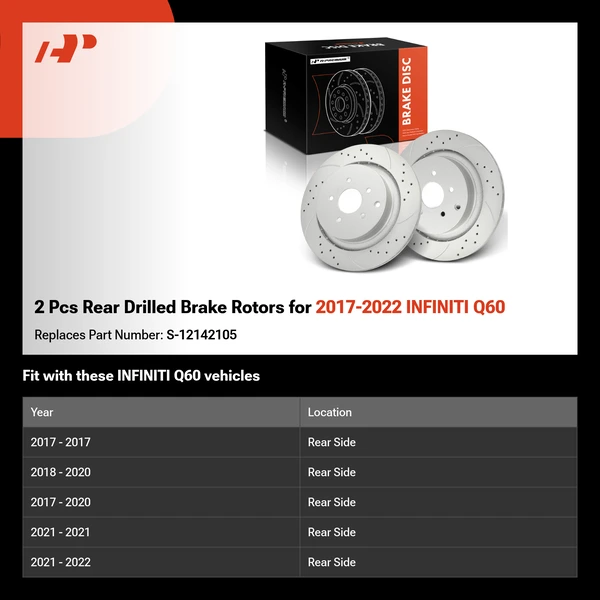 2 Pcs Rear Drilled Brake Rotors for 2017-2022 INFINITI Q60