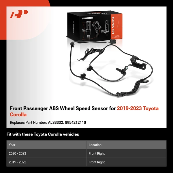 Front Passenger ABS Wheel Speed Sensor for 2019-2023 Toyota Corolla