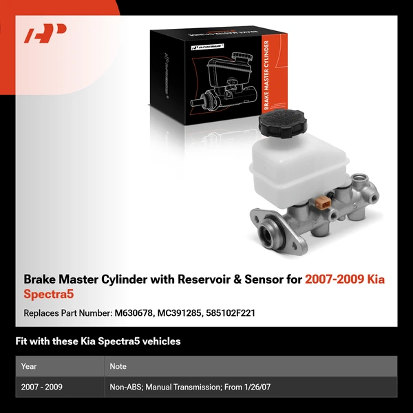 Brake Master Cylinder with Reservoir & Sensor for 2007-2009 Kia Spectra5