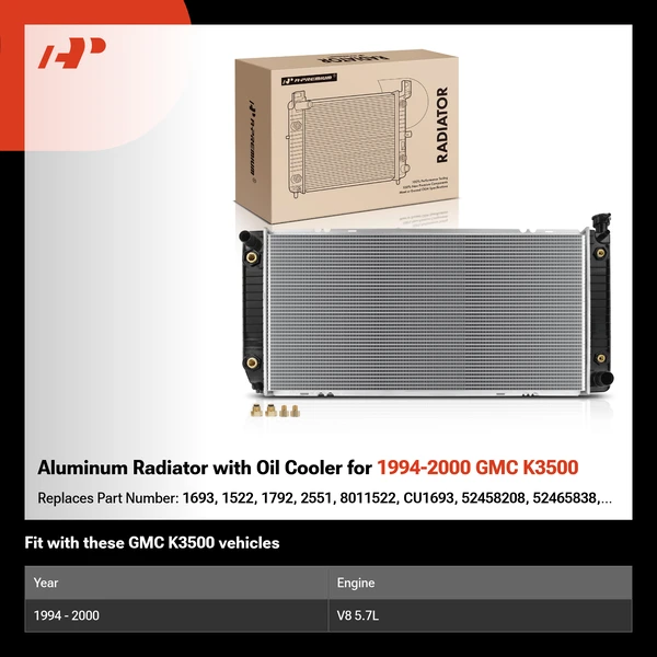 Aluminum Radiator with Oil Cooler for 1994-2000 GMC K3500