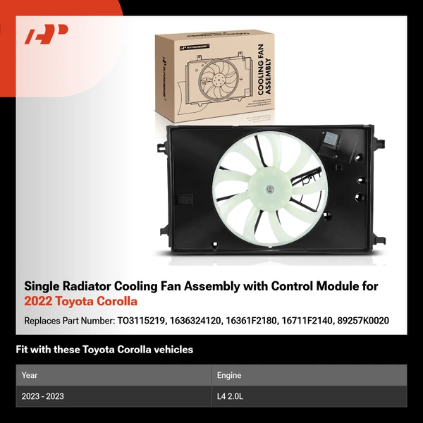 Single Radiator Cooling Fan Assembly with Control Module for 2022 Toyota Corolla