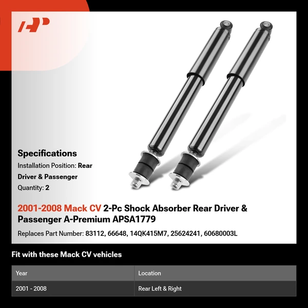 2001-2008 Mack CV 2-Pc Shock Absorber Rear Driver & Passenger A-Premium APSA1779