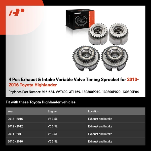 4 Pcs Exhaust & Intake Variable Valve Timing Sprocket for 2010-2016 Toyota Highlander