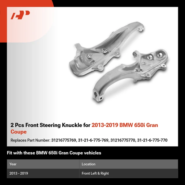 2 Pcs Front Steering Knuckle for 2013-2019 BMW 650i Gran Coupe
