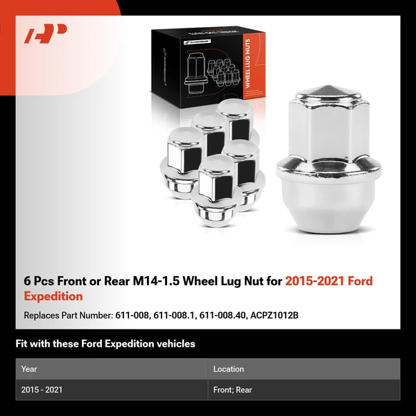 6 Pcs Front or Rear M14-1.5 Wheel Lug Nut for 2015-2021 Ford Expedition