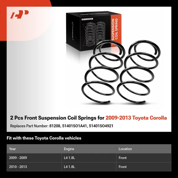 2 Pcs Front Suspension Coil Springs for 2009-2013 Toyota Corolla