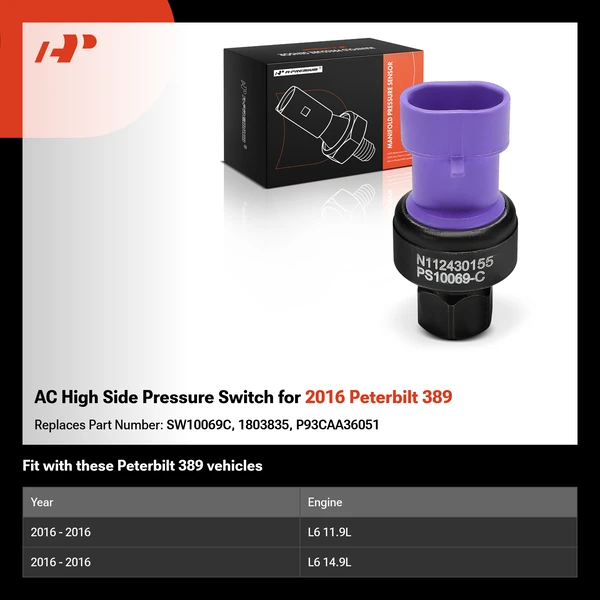 AC High Side Pressure Switch for 2016 Peterbilt 389