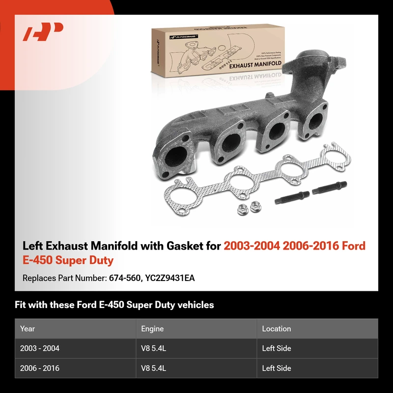 Left Exhaust Manifold with Gasket for 2003-2004 2006-2016 Ford E-450 Super Duty