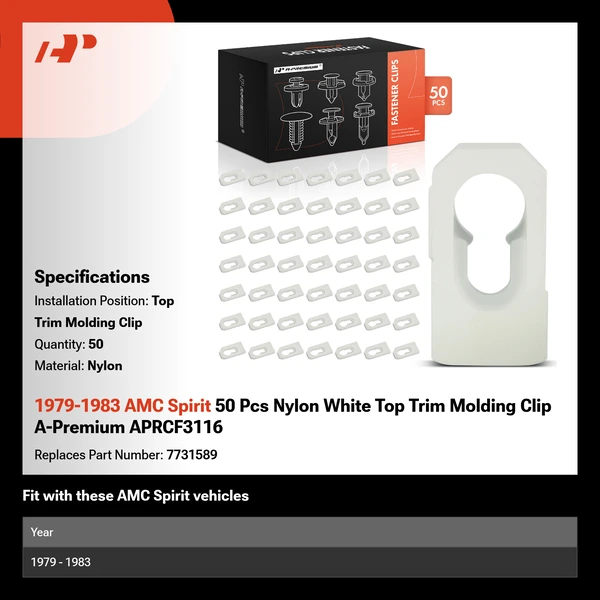 1979-1983 AMC Spirit 50 Pcs Nylon White Top Trim Molding Clip A-Premium APRCF3116