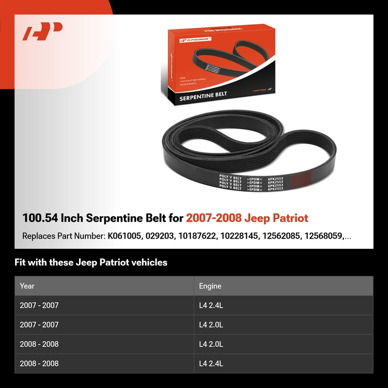 100.54 Inch Serpentine Belt for 2007-2008 Jeep Patriot