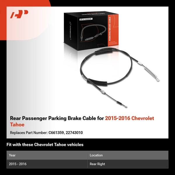 Rear Passenger Parking Brake Cable for 2015-2016 Chevrolet Tahoe