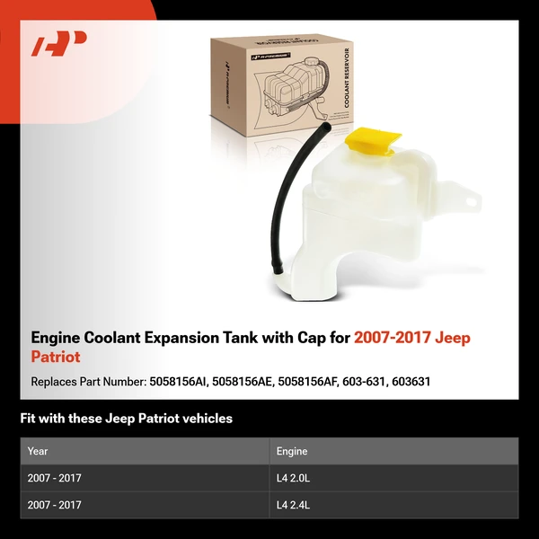 Engine Coolant Expansion Tank with Cap for 2007-2017 Jeep Patriot