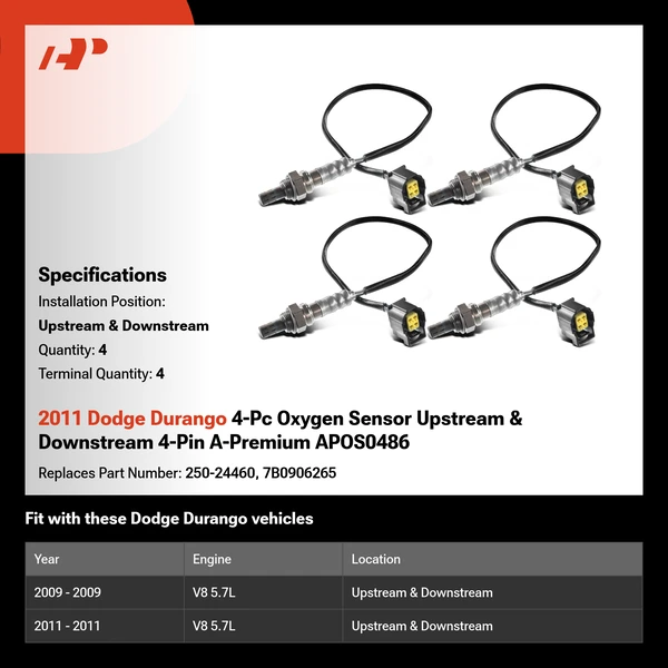 2011 Dodge Durango 4-Pc Oxygen Sensor Upstream & Downstream 4-Pin A-Premium APOS0486