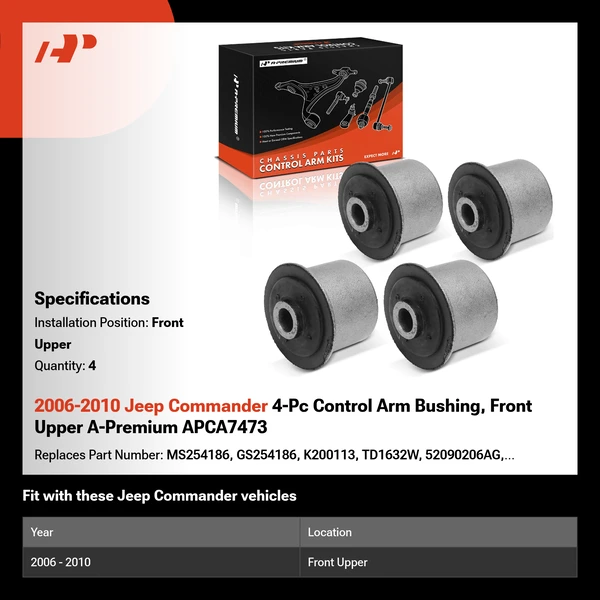 2006-2010 Jeep Commander 4-Pc Control Arm Bushing, Front Upper A-Premium APCA7473
