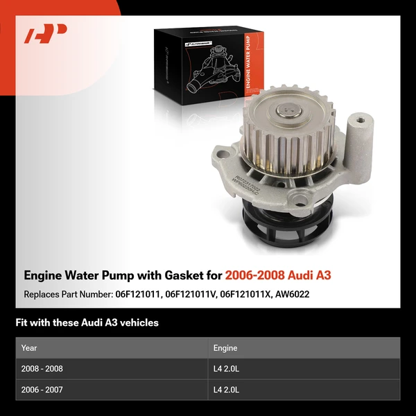 Engine Water Pump with Gasket for 2006-2008 Audi A3