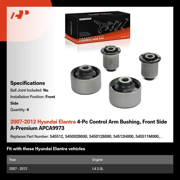 2007-2012 Hyundai Elantra 4-Pc Control Arm Bushing, Front Side A-Premium APCA9973