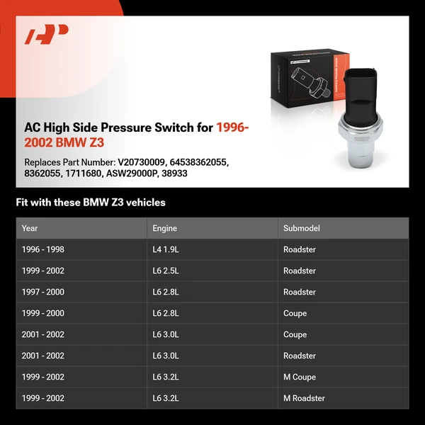 AC High Side Pressure Switch for 1996-2002 BMW Z3