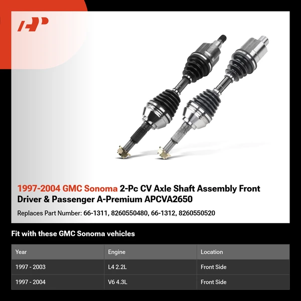 1997-2004 GMC Sonoma 2-Pc CV Axle Shaft Assembly Front Driver & Passenger A-Premium APCVA2650