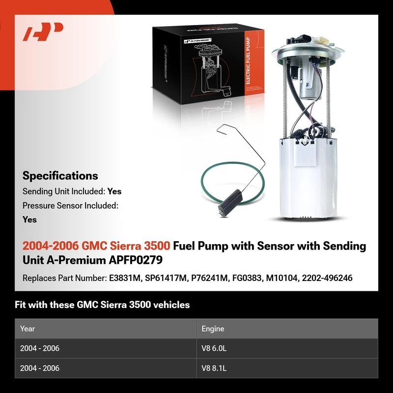 2004-2006 GMC Sierra 3500 Fuel Pump with Sensor with Sending Unit A-Premium APFP0279