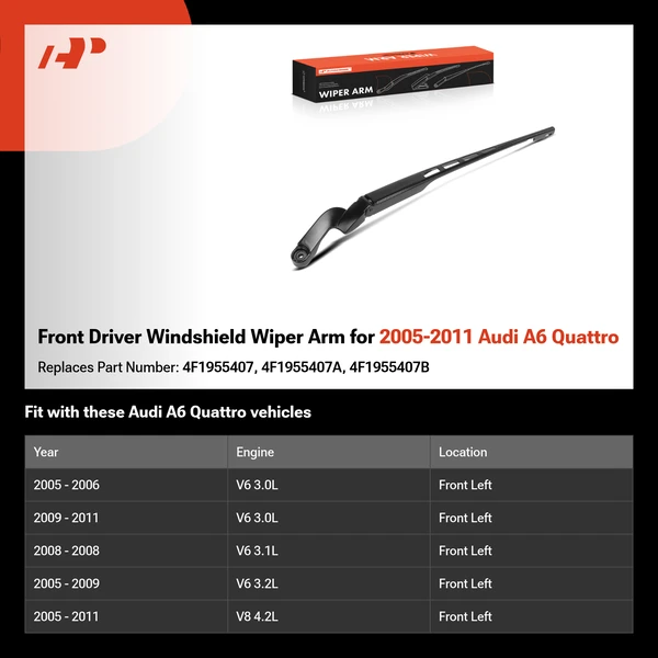 Front Driver Windshield Wiper Arm for 2005-2011 Audi A6 Quattro