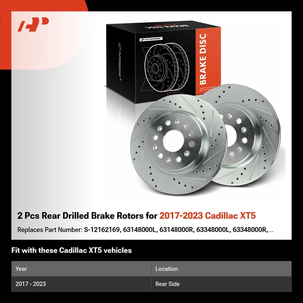 2 Pcs Rear Drilled Brake Rotors for 2017-2023 Cadillac XT5