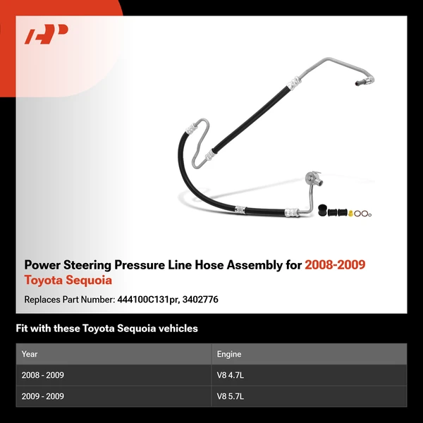 Power Steering Pressure Line Hose Assembly for 2008-2009 Toyota Sequoia