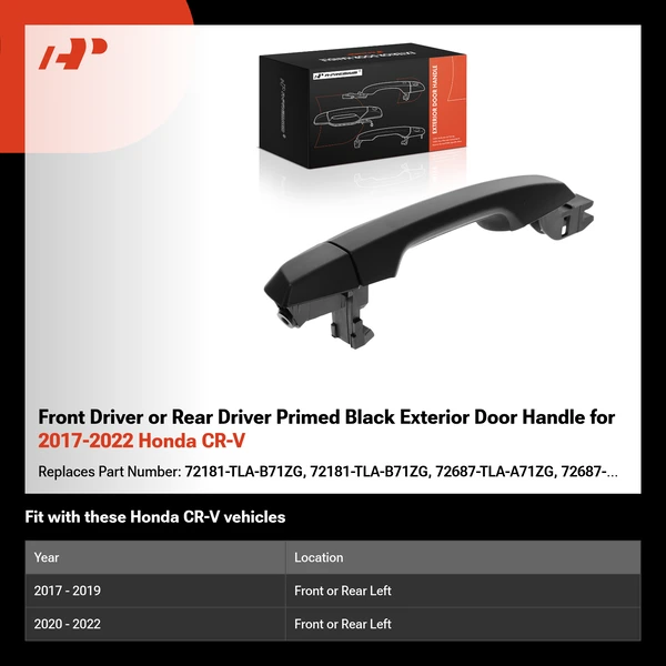 Front Driver or Rear Driver Primed Black Exterior Door Handle for 2017-2022 Honda CR-V