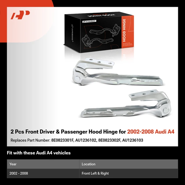 2 Pcs Front Driver & Passenger Hood Hinge for 2002-2008 Audi A4