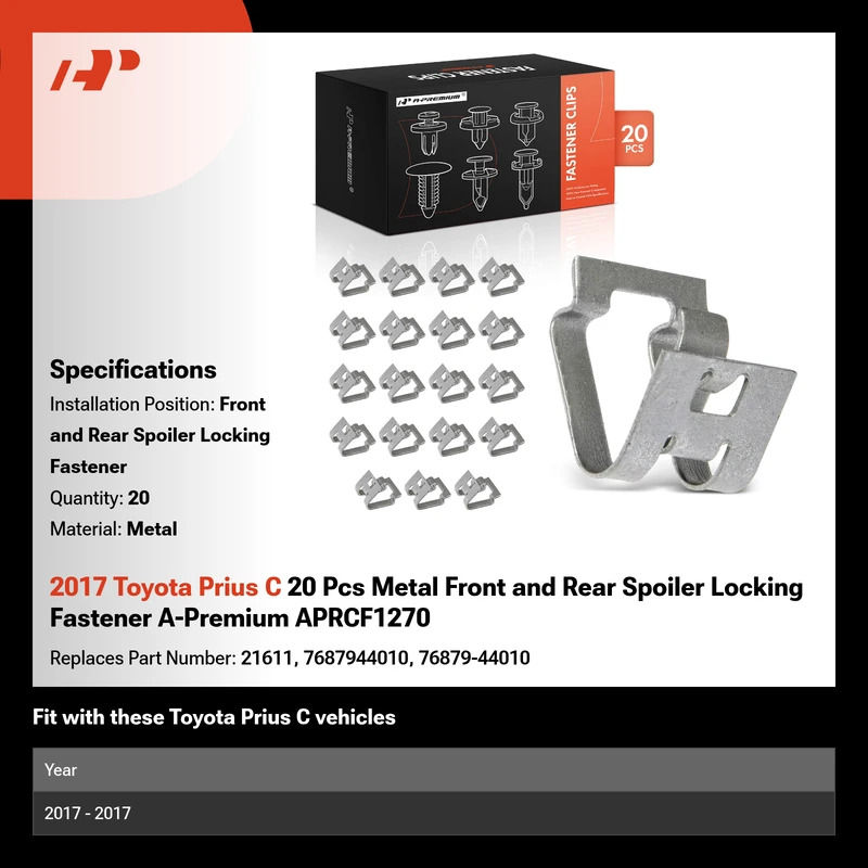 2017 Toyota Prius C 20 Pcs Metal Front and Rear Spoiler Locking Fastener A-Premium APRCF1270