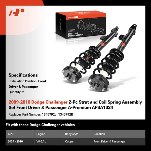 2009-2010 Dodge Challenger 2-Pc Strut and Coil Spring Assembly Set Front Driver & Passenger A-Premium APSA1024