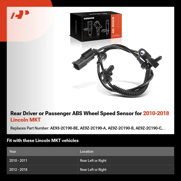 Rear Driver or Passenger ABS Wheel Speed Sensor for 2010-2018 Lincoln MKT