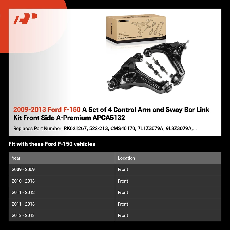 2009-2013 Ford F-150 A Set of 4 Control Arm and Sway Bar Link Kit Front Side A-Premium APCA5132