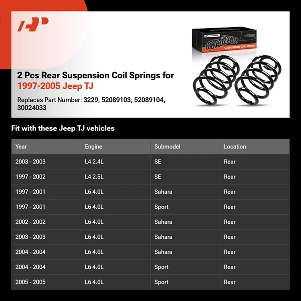 2 Pcs Rear Suspension Coil Springs for 1997-2005 Jeep TJ