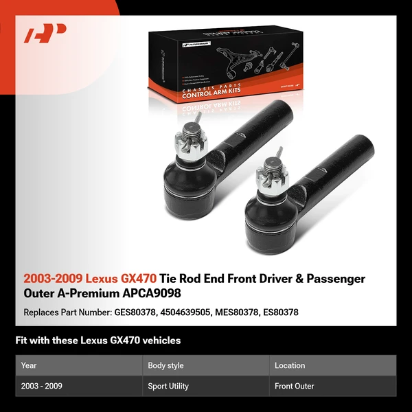 2003-2009 Lexus GX470 Tie Rod End Front Driver & Passenger Outer A-Premium APCA9098